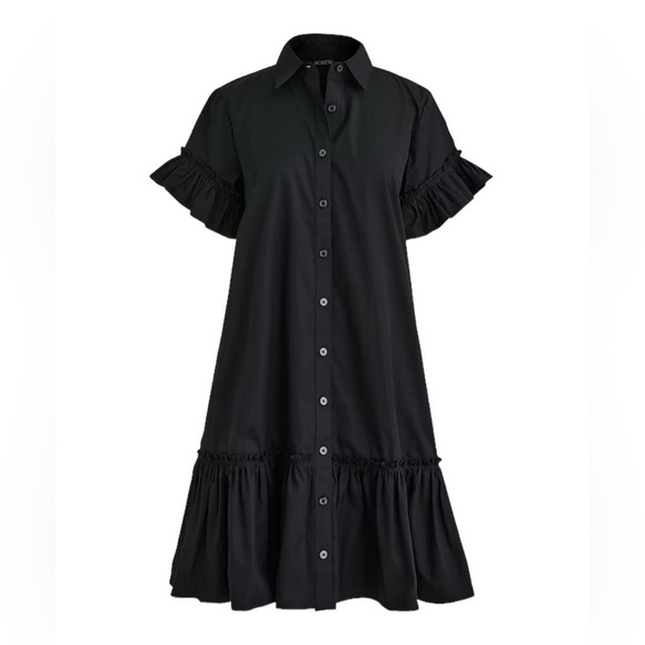 J. Crew Amelia Cotton Poplin Shirt Dress in Black Size XXS Mini Ruffled - Picture 12 of 12